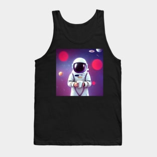 Astronaut Holding a Cup of Coffee - Astronaut Print Tank Top